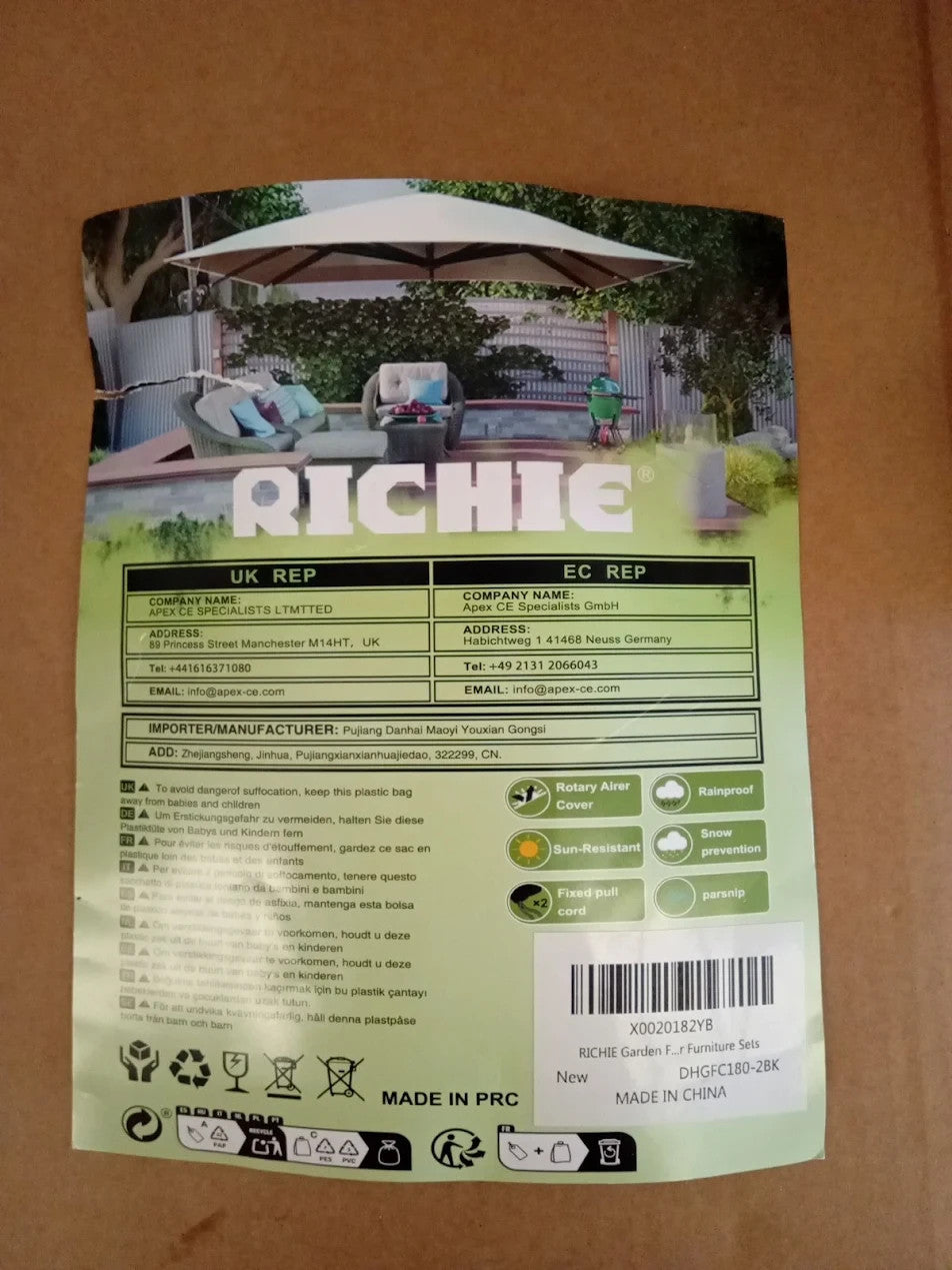 RICHIE Garden Furniture Cover Waterproof Heavy Duty 420D Oxford 185x120x71cm