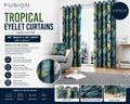 Fusion Tropical 100% Cotton Pair Eyelet Curtains 66x90in Multicolour