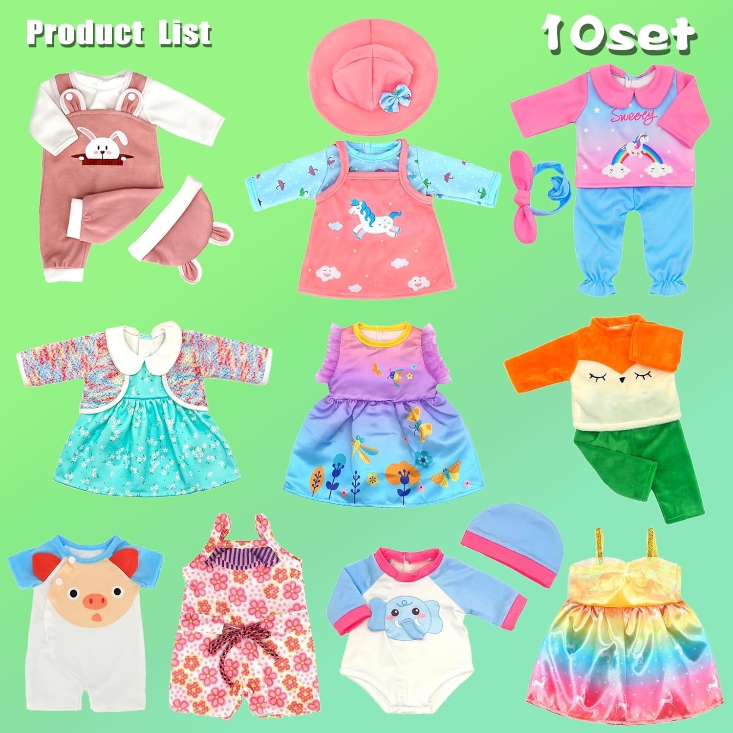 10 Sets Doll Clothes Accessories Play Set Outfits Dresses 43cm No Dolls New