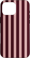 Burgundy Pink Stripes Vertical Aesthetic Trendy Case iPhone 16 New