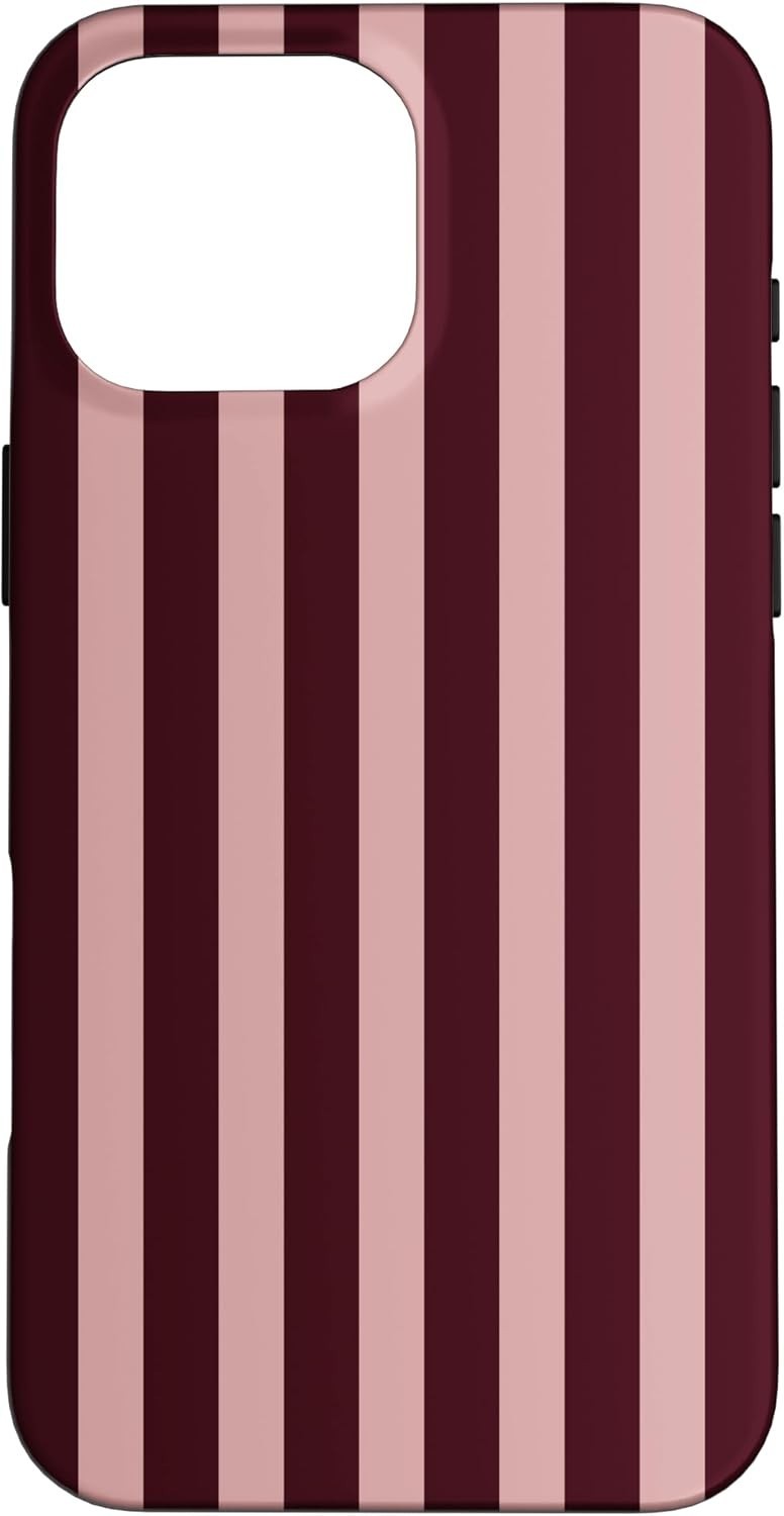 Burgundy Pink Stripes Vertical Aesthetic Trendy Case iPhone 16 New