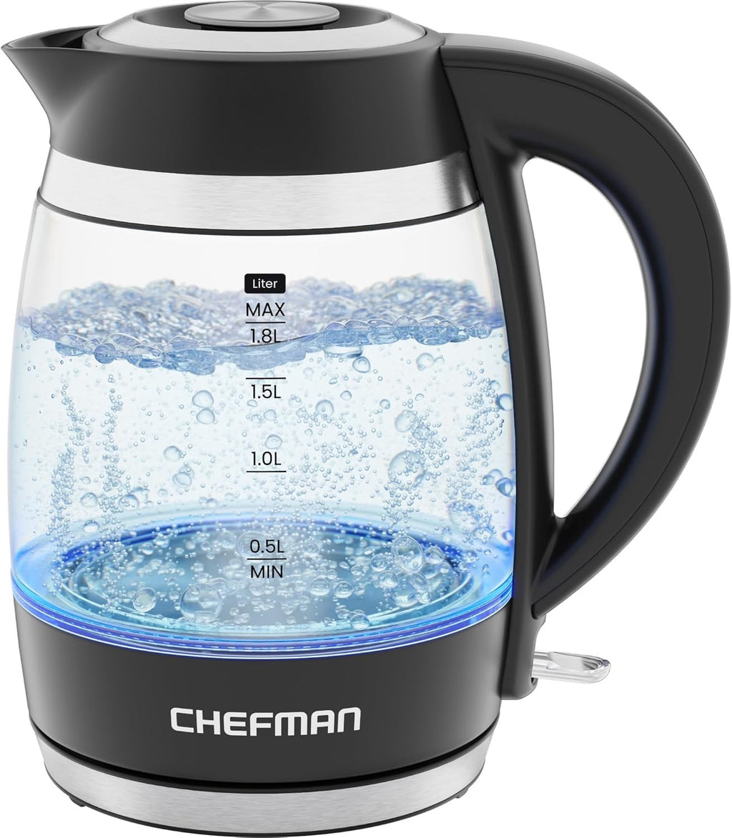 Chefman Electric Kettle 1.8L 3000w Hot Water Boiler Removable Lid Glass New