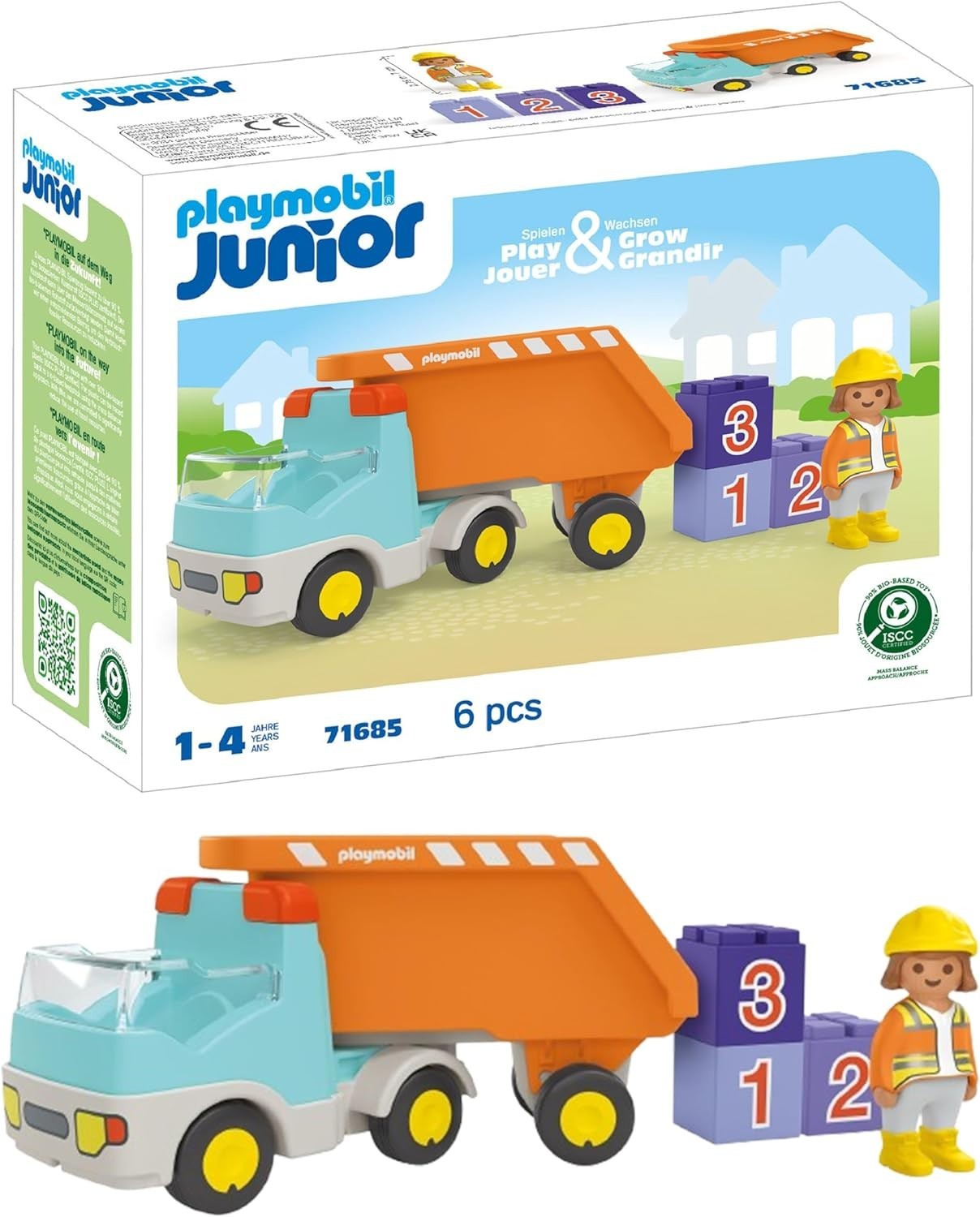 Playmobil Junior Dump Truck Including Construction 3 Stackable Stones 1+ New