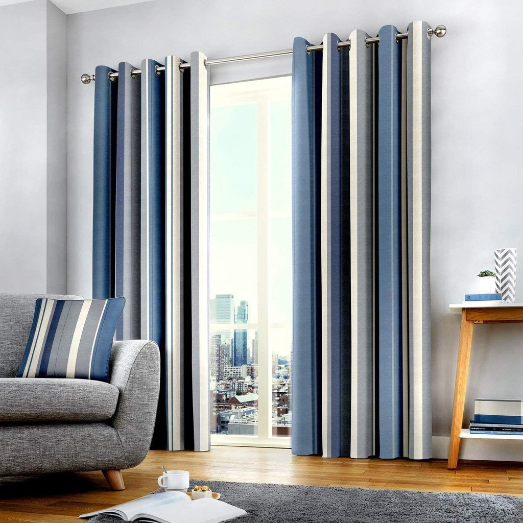 Fusion Blue Curtain Panels 66x72 Inch Polyester Cotton Lined Curtains Sheer New