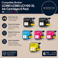 Compatible Brother LC980 LC985 LC1100 XL Ink Cartridges 6 Pack New