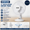 Status S9DESKFAN1PKB 9in Oscillating Desk Fan White 2 Speed Settings Adjustable