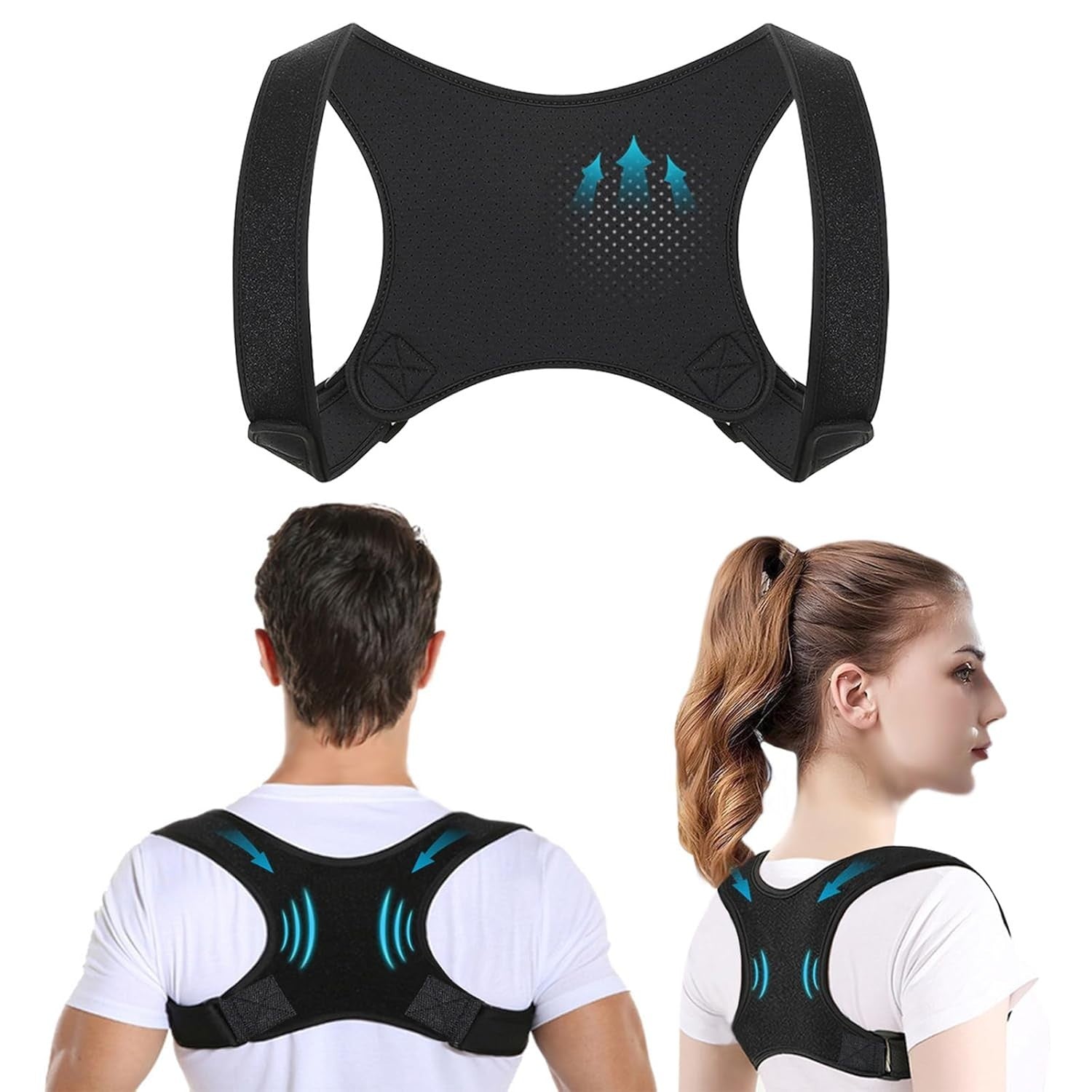 Conponous Posture Corrector Men Women Shoulder Back Brace Blackone L-XL New
