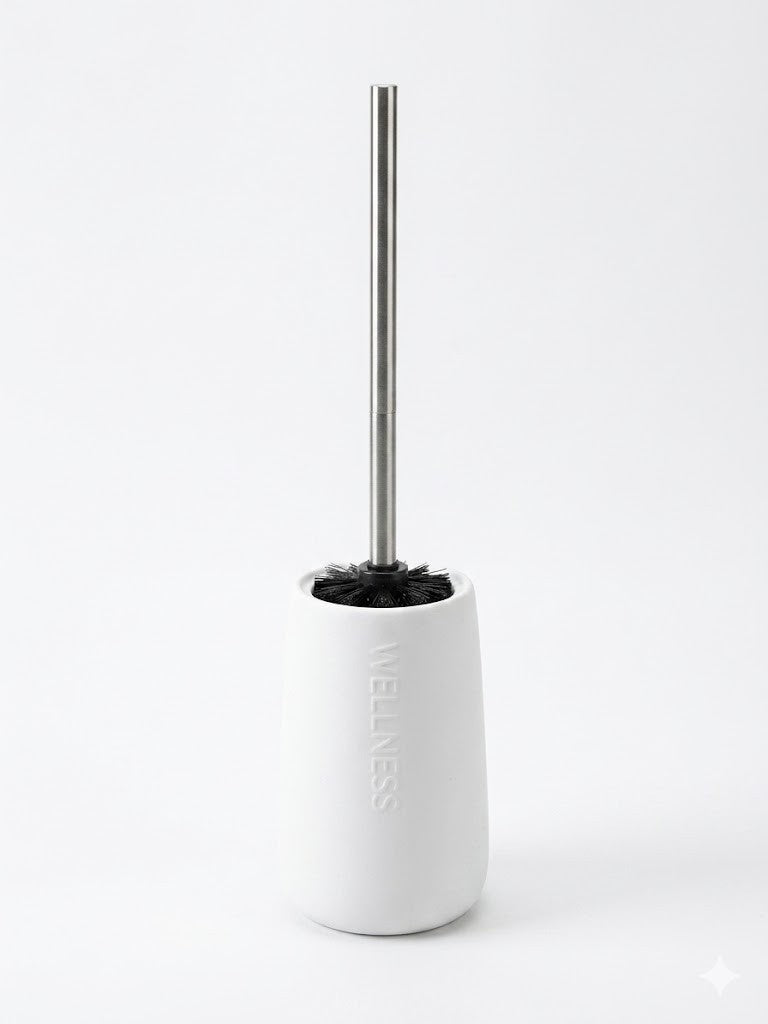 Axentia Toilet Brush Set Grey Dolomite Holder Bamboo Stainless Steel Handle New