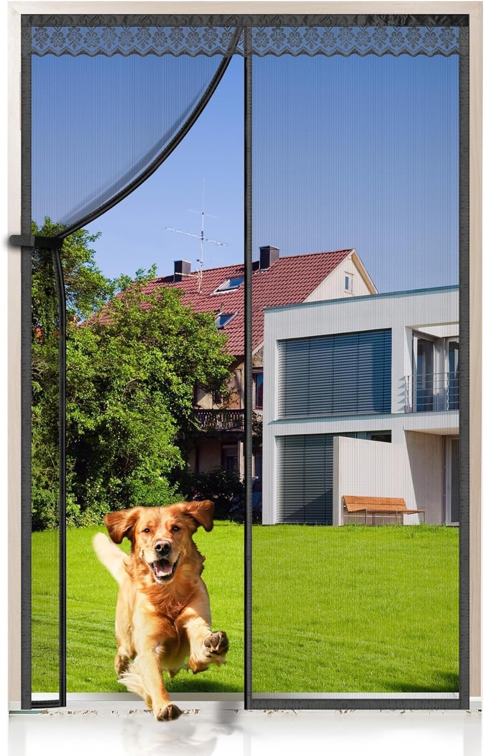 Fiberglass Magnetic Screen Door Anti Mosquito Mesh Fly Curtain 90x200cm Black
