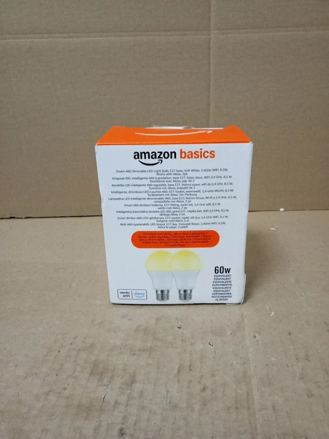 Amazon Basics Smart Dimmable LED Light Bulb E27 Base Soft White 8W 2pc New
