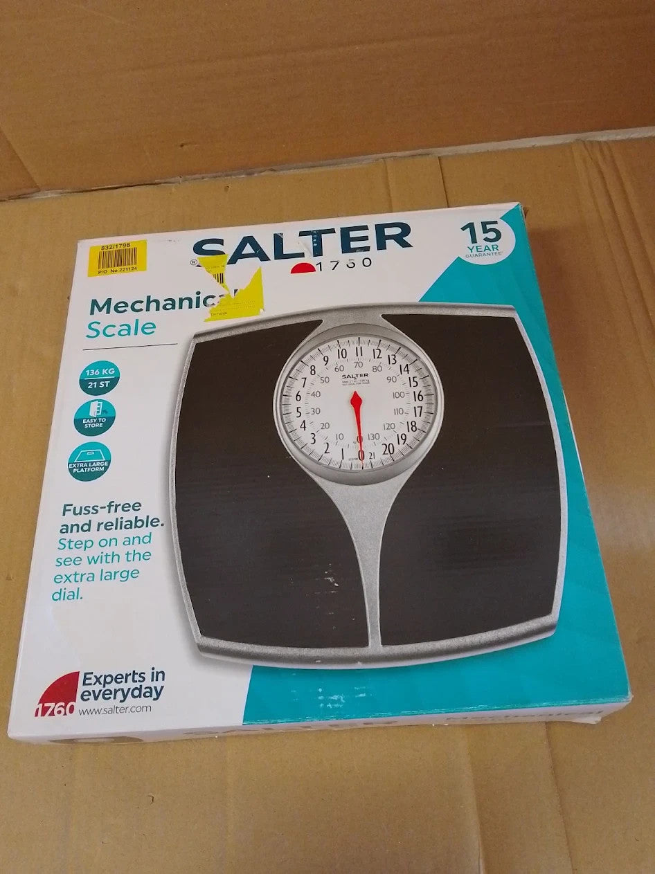 Salter Mechanical Bathroom Scales Black Easy Read 5.5x30x30cm 135kg Capacity