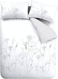 Catherine Lansfield Meadowsweet Floral Reversible King Duvet Cover Set White New