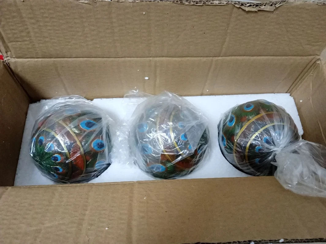3 Pieces Hand Painted Peacock Glass Christmas Baubles Luxury Decorations New