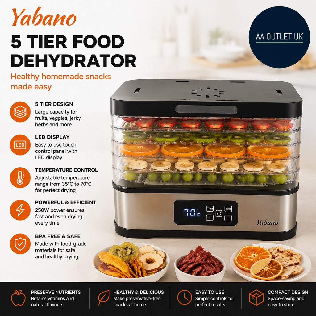 5 Tier Food Dehydrator Yabano Compact Dehydrators LED Display Food And Jerky