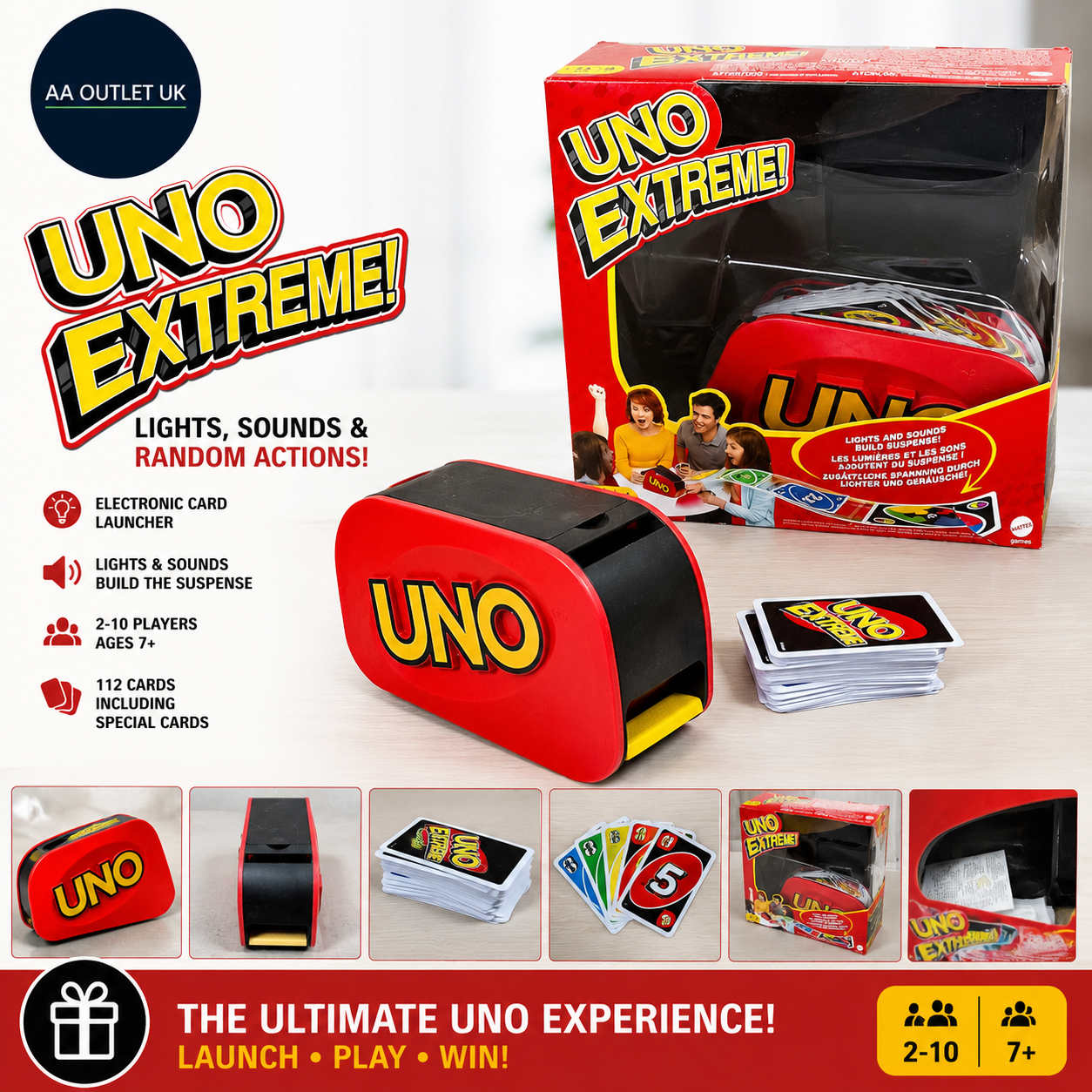 UNO GXY75 Extreme Card Game Featuring Random Action Launcher Light Sounds Age 7+