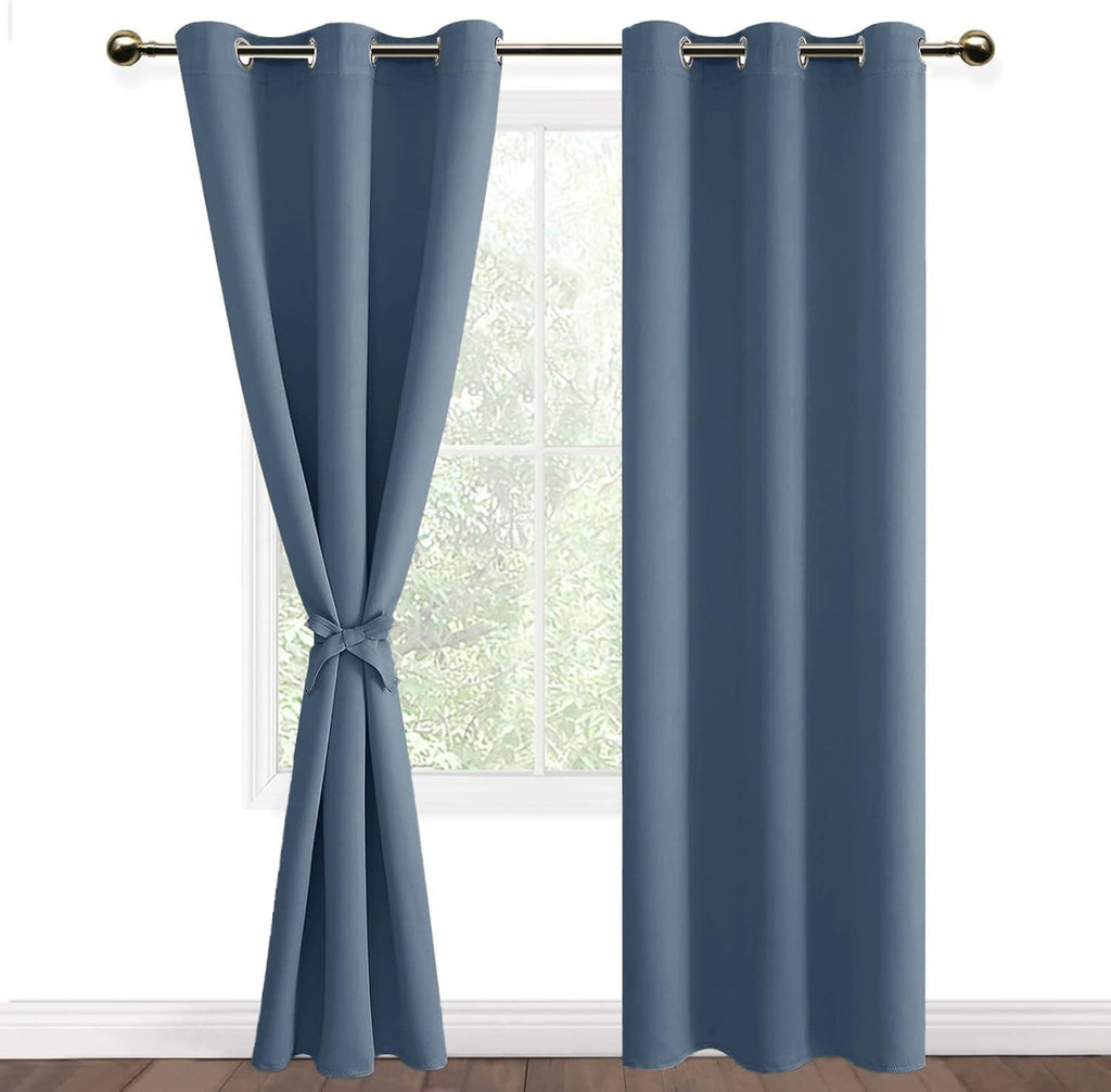 DWCN Blackout Curtains Tiebacks Thermal Insulated Solid Eyelet 46x90in New