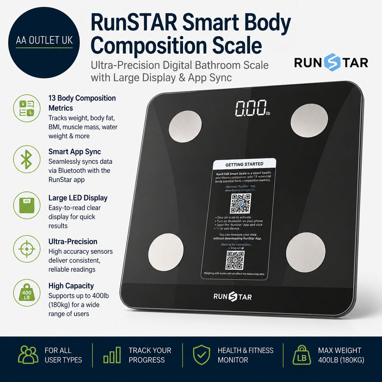 RunSTAR Scales Body Weight Fat Percentage Ultra Precision Digital Accurate 400lb