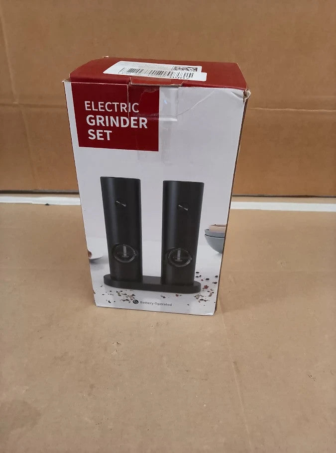 2pc Electric Salt Pepper Grinder Set Base Battery Powered Adjustable Black New