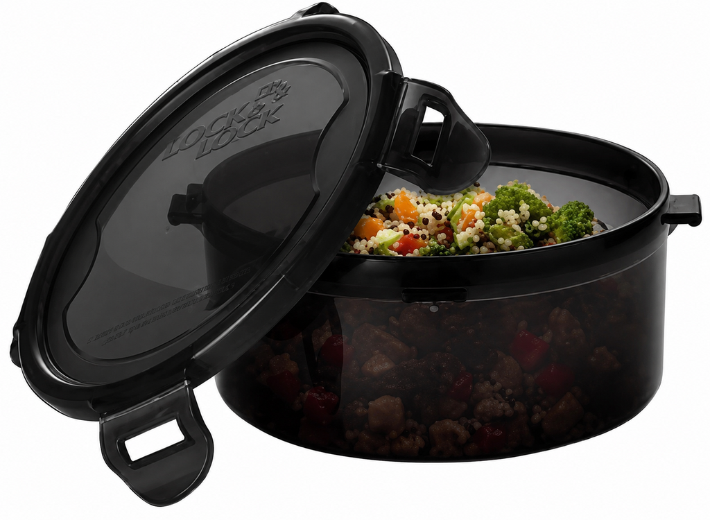 Locknlock Food Containers Lids Round 600ml 12.7x6.8cm Airtight Black Color New