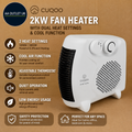 CUQOO Powerful 2KW Fan Heater 2 Heat Settings & Cool Function Upright Electric