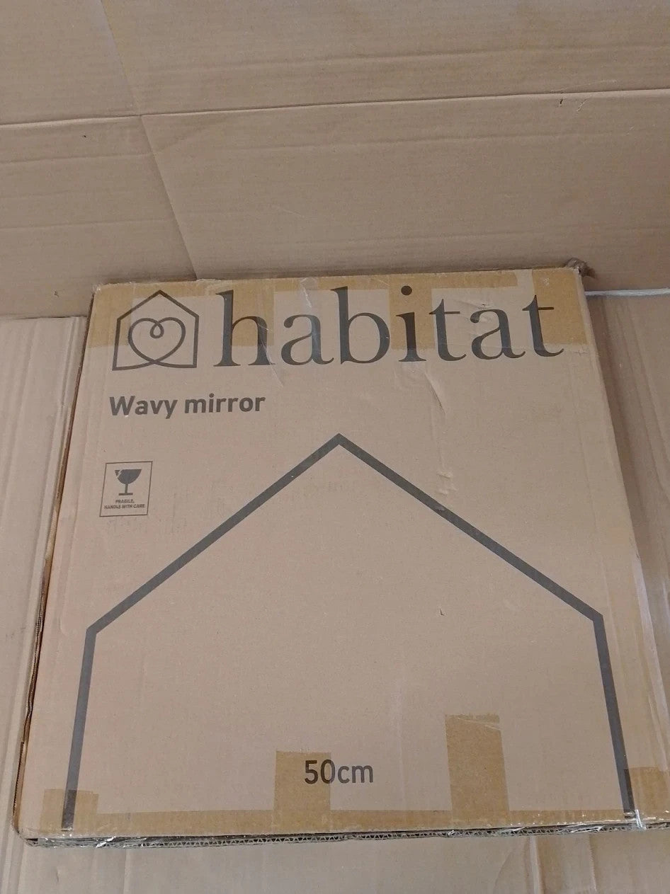 Habitat Blue Wavy Wall Mirror 50x50x6cm D Ring Fully Assembled Wood