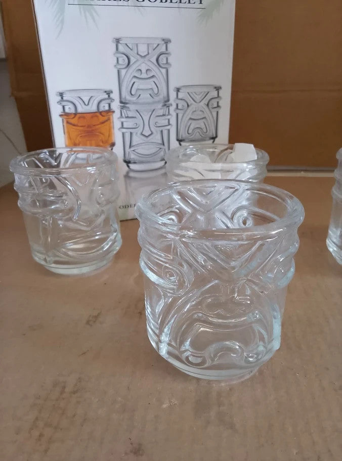 Final Touch Tiki Stackable Tumblers Drinking Glasses Clear 355ml Hawaiian New