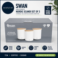 Swan 3 Nordic Scandi Storage Tea Coffee Sugar Canisters Cotton White Steel