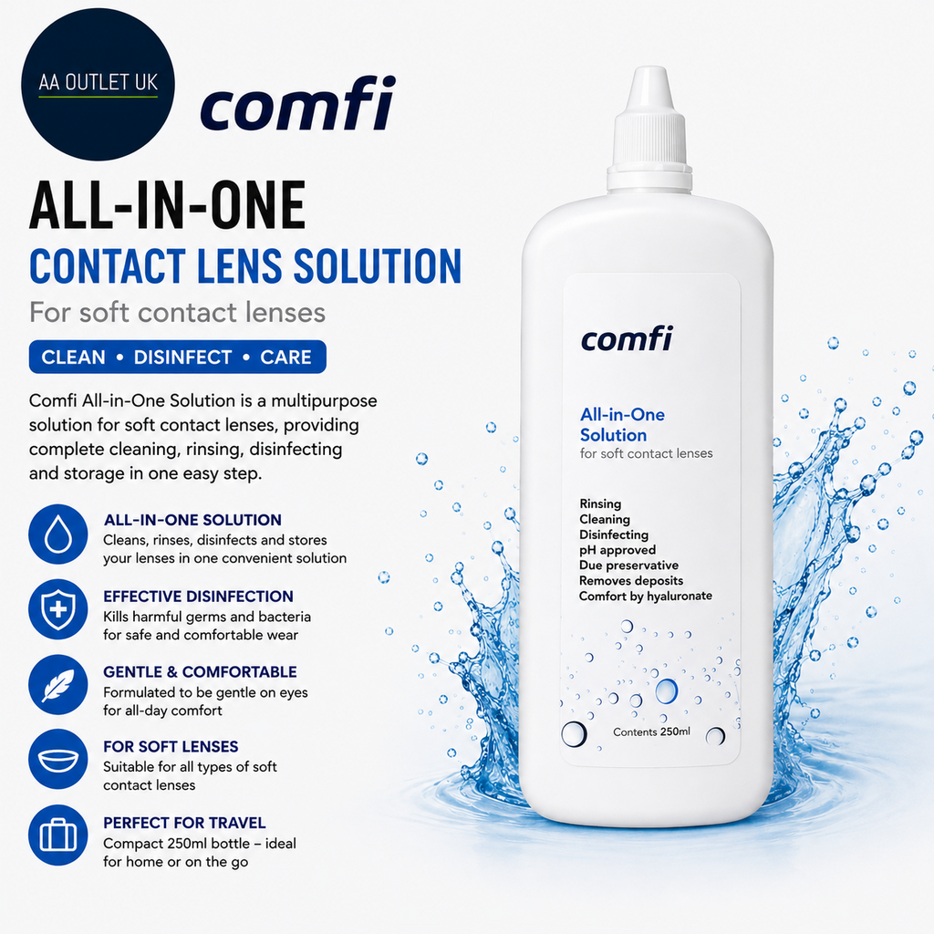 Comfi All In One Contact Lens Solution 250ml Soft Lenses Cleaning Disinfect New