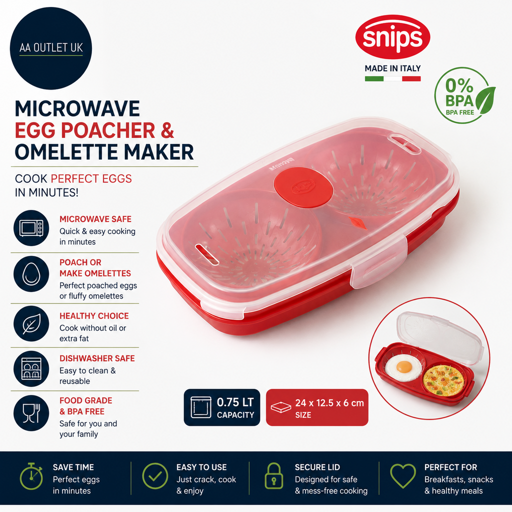 Snips Microwave Egg Poacher Omelette Maker Poached 0.75 LT 24x12.5x6cm