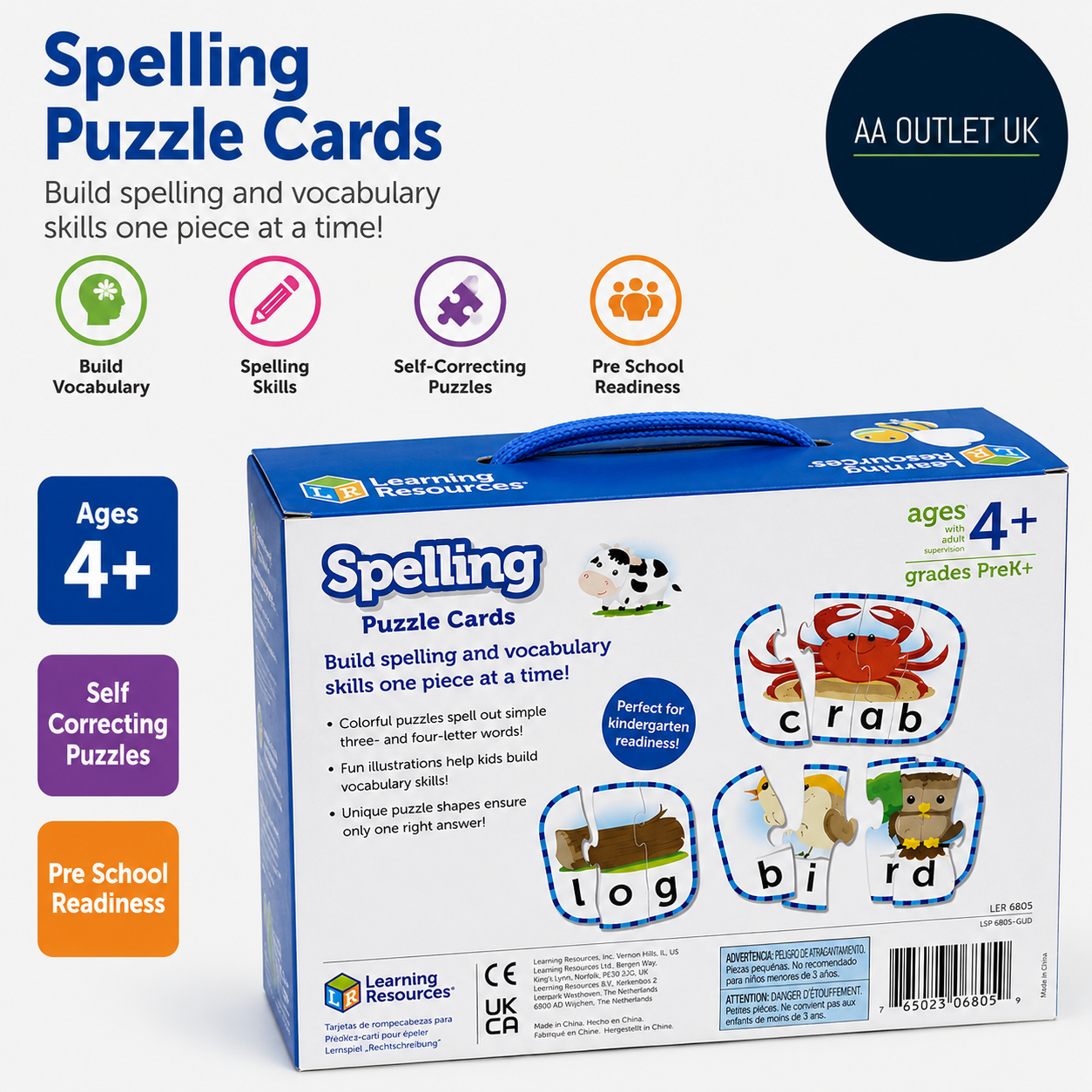 Learning Resources Spelling Puzzle Cards Pre School Readiness Self Correcting 4+