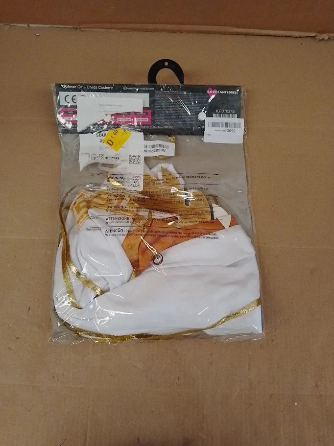 Girls Roman Goddess Costume Small White Tunic Dress Gold Sash Golden Laurel New