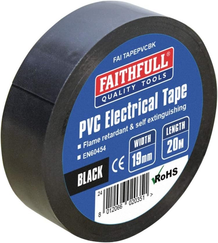 Faithfull Electrical Tape PVC Black 19mmx20m Insulation Polyvinyl Chloride New