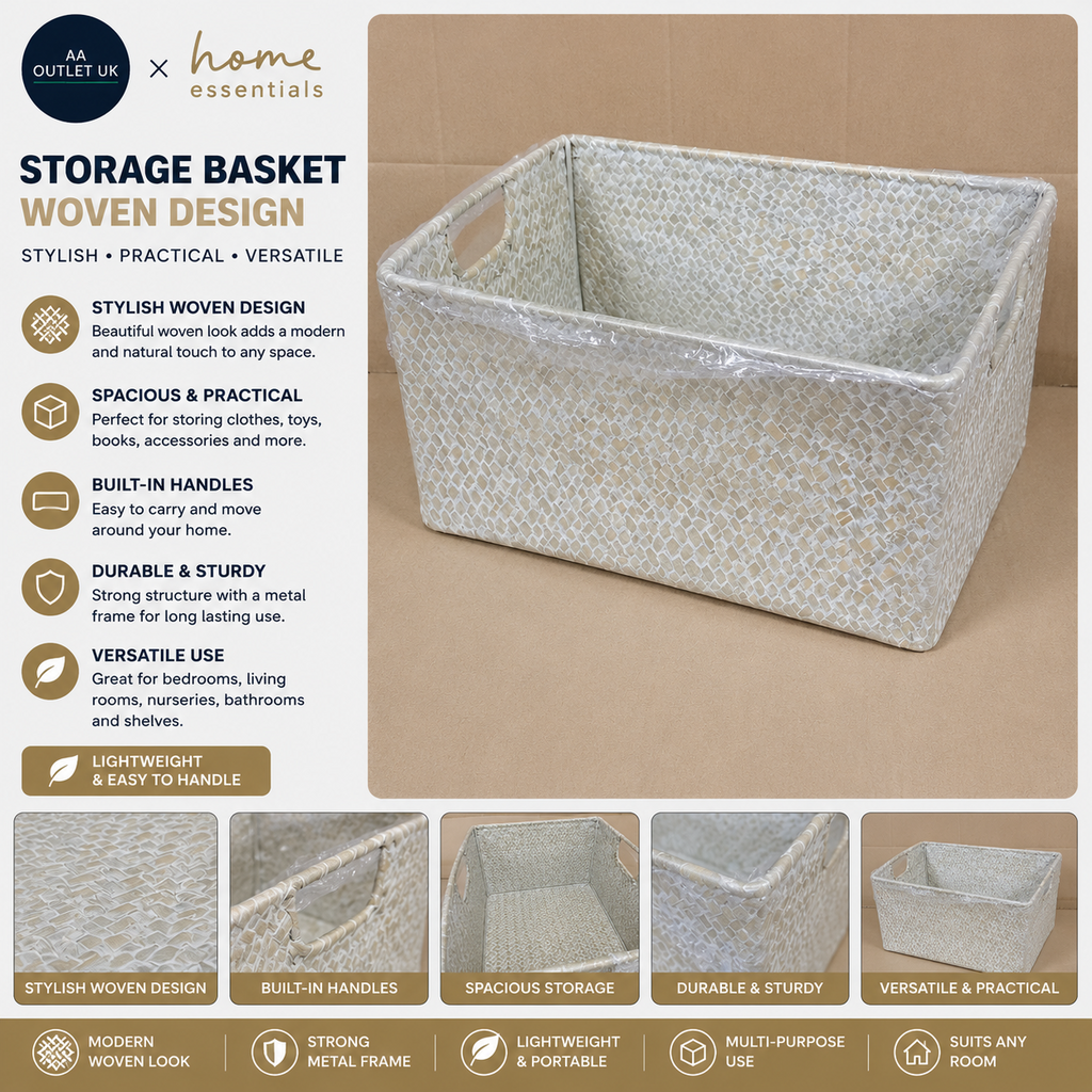 IGNPION Seagrass Multipurpose Storage Basket Large Whitewash Woven Organiser Box
