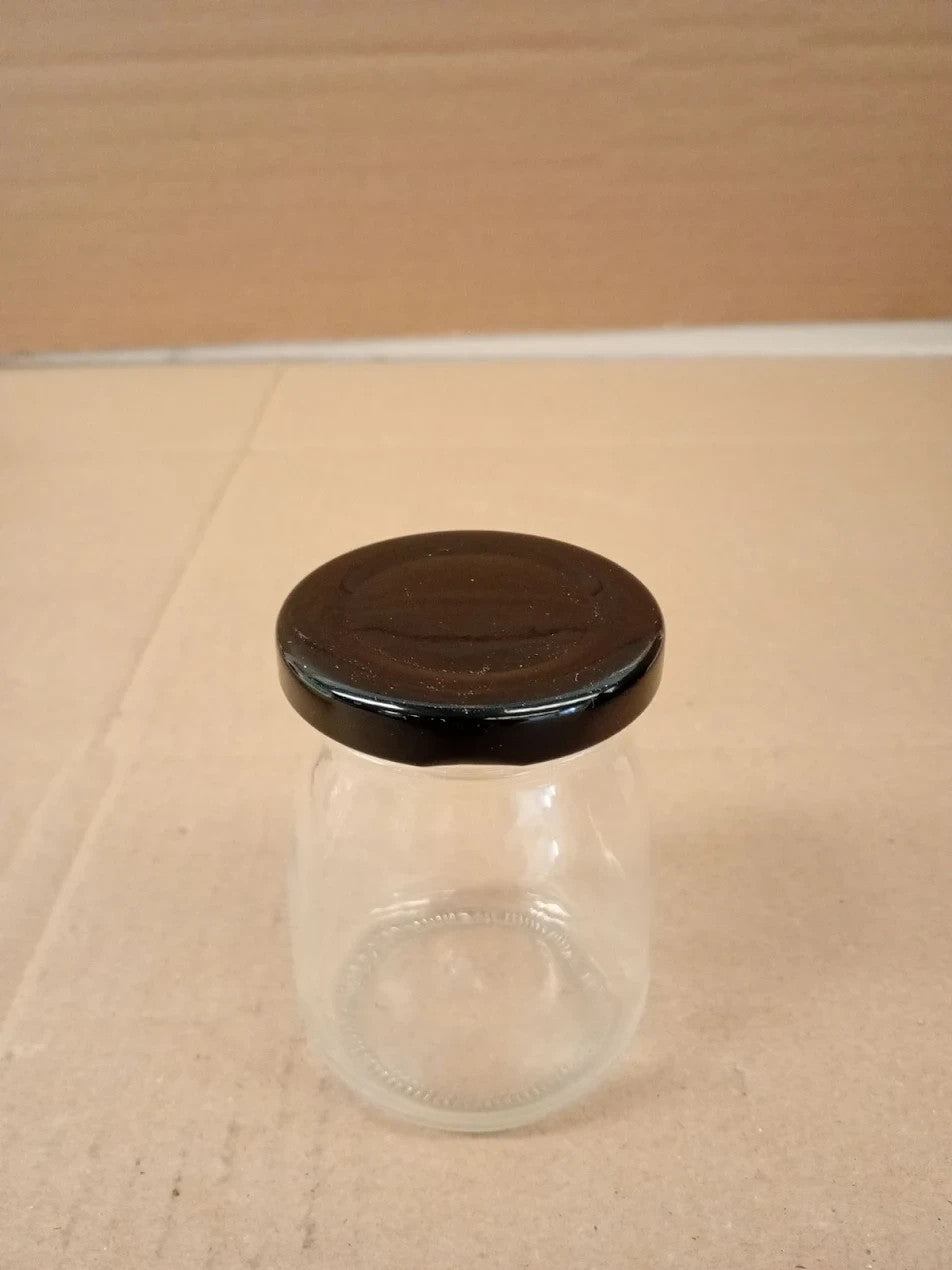 ASelected 10 Pieces Clear Glass Bottles Pretty Black Lids 100 Ml Pudding Yogurt
