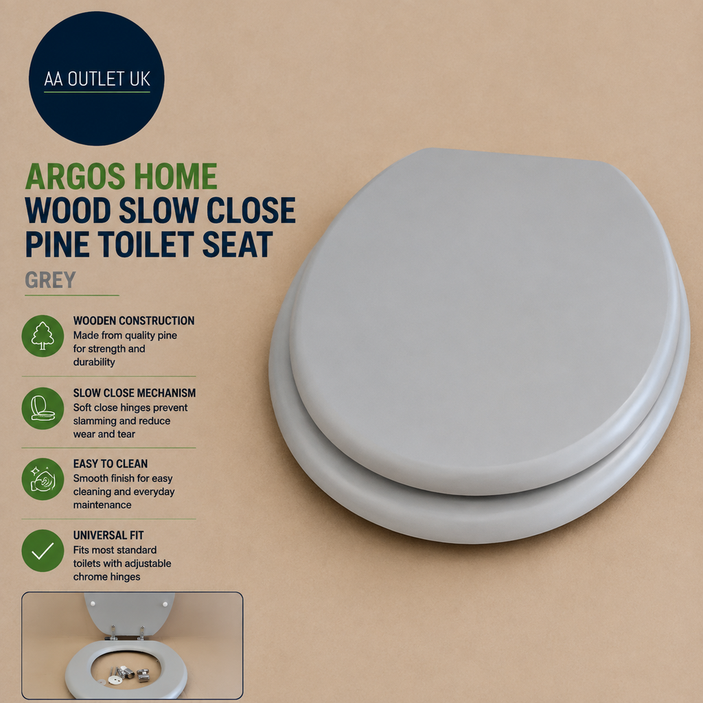 Argos Grey Pine Wooden Toilet Seat Slow Close Bathroom Replacement WC Design