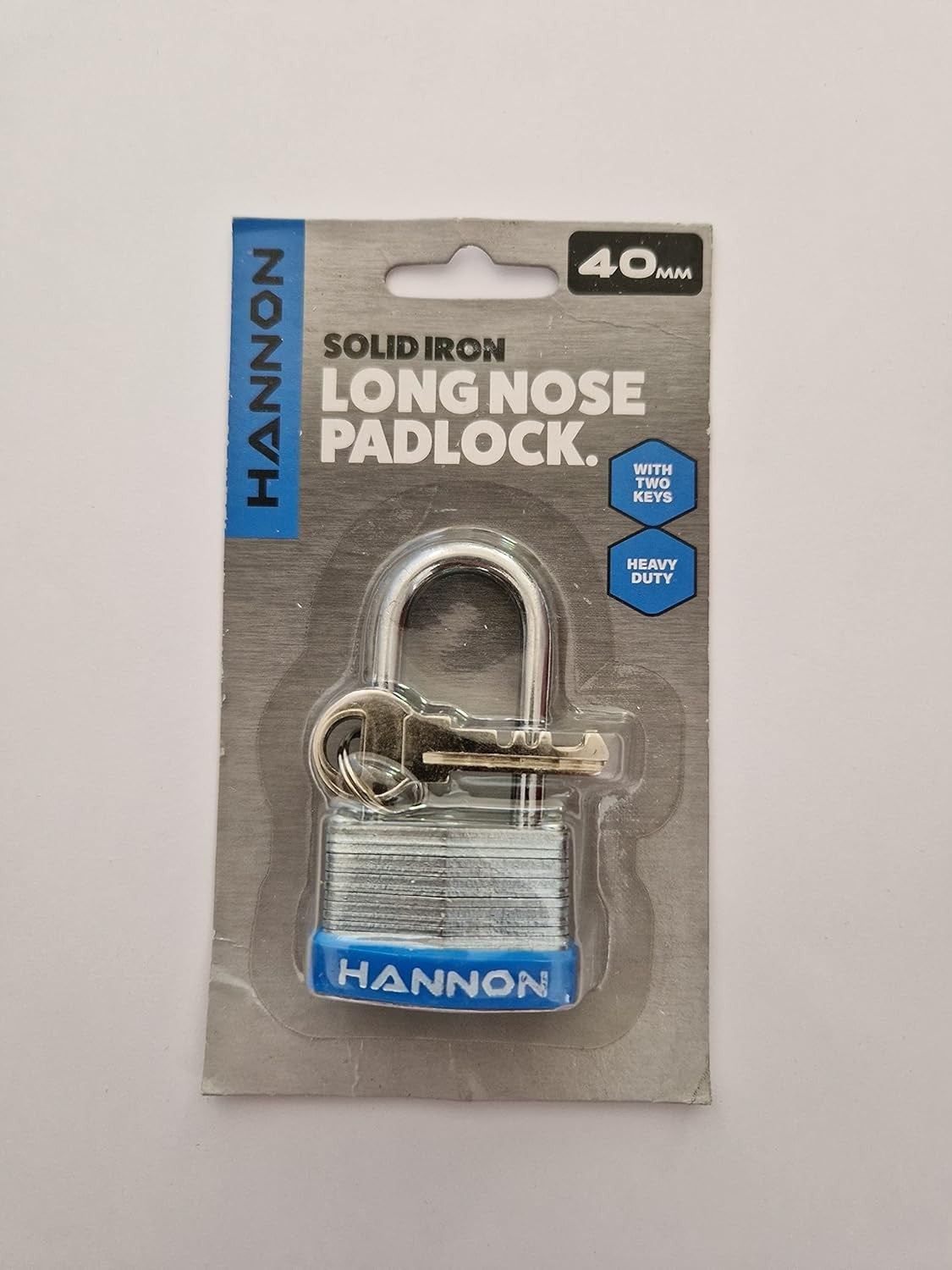 Heavy Duty Long Shackle Padlock 40mm Width Solid Iron Construction Blue New