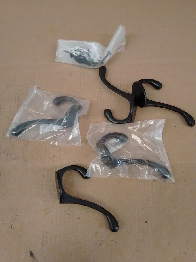 Amazon Basics AB4900FB 4 Pack Curved Robe Hook Zinc Alloy Matt Black New