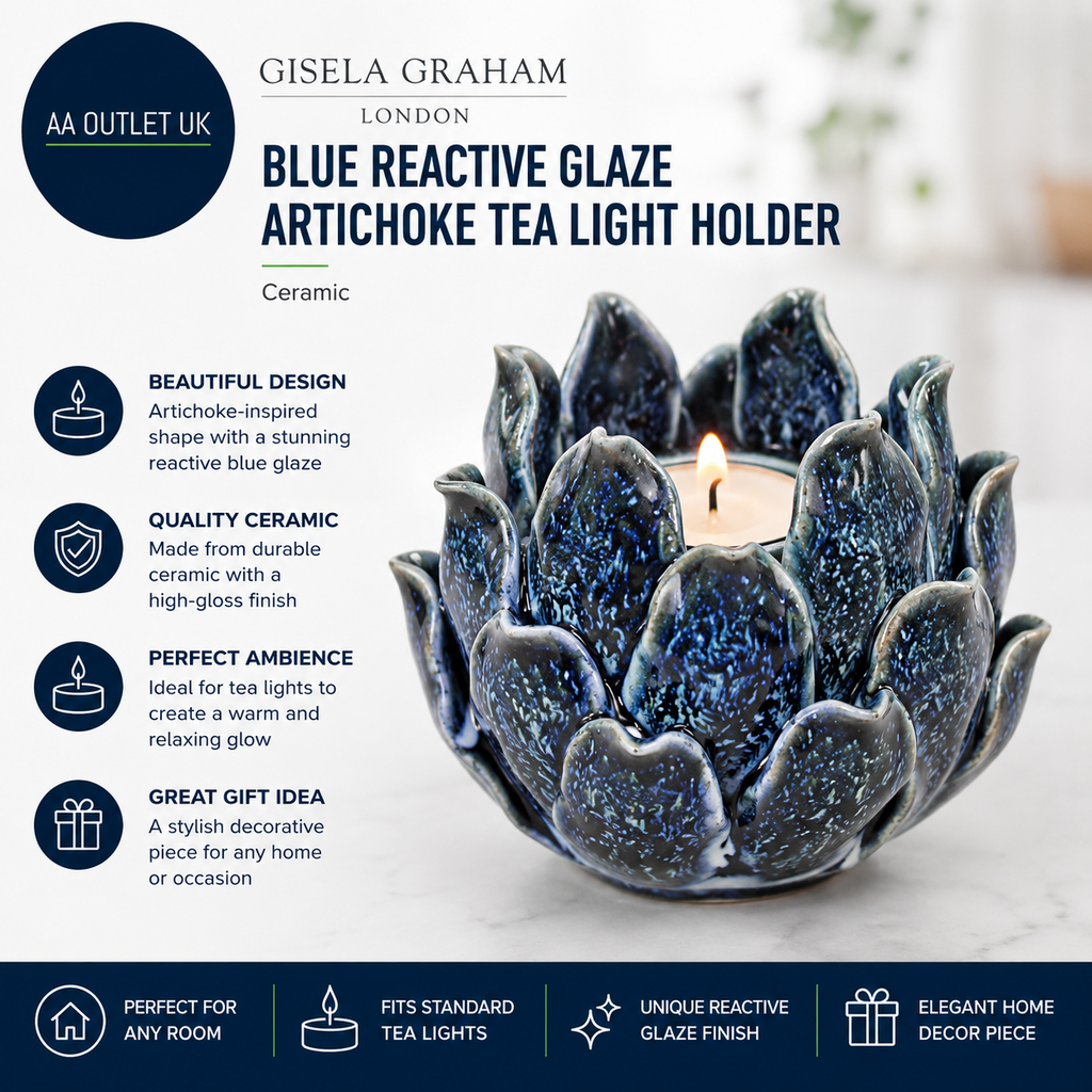 Gisela Graham Blue Reactive Glaze Artichoke Tea Light Holder Ceramic
