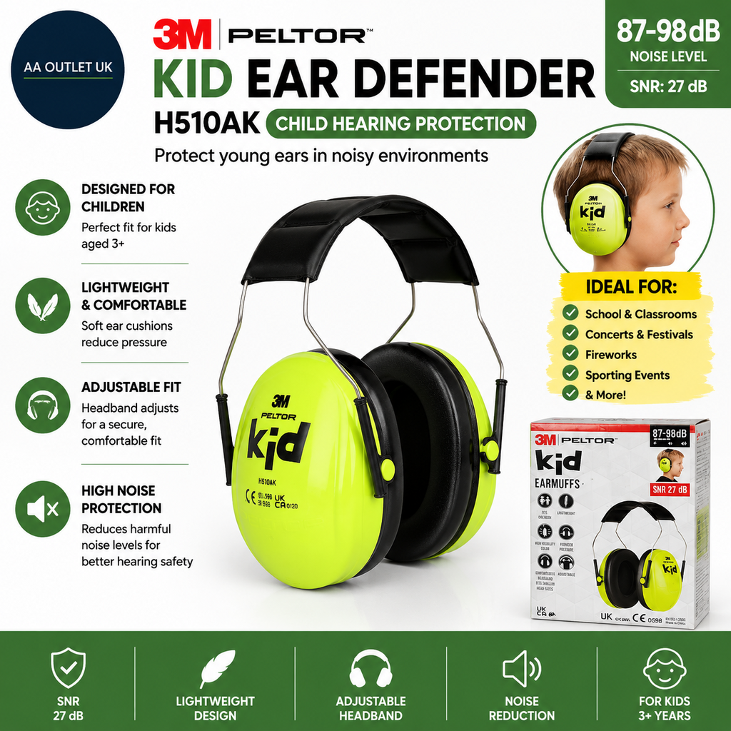 3M Peltor Kid Ear H510AK Neon Green Child Hearing Protection Adjustable 87-98dB