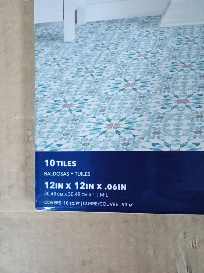 WallPops FP2949 Radiance Peel & Stick Floor Tiles Blue 12x12in 10 Pieces New