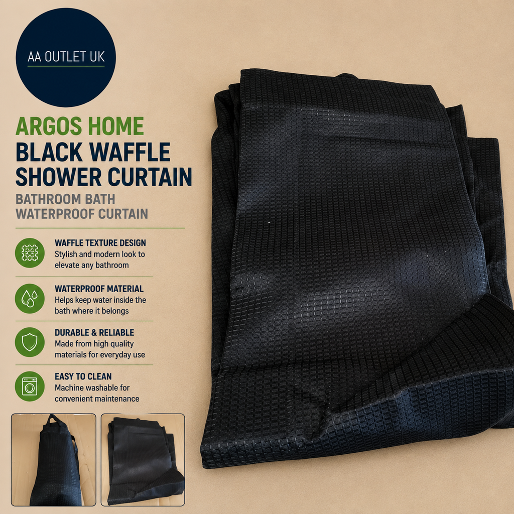 Argos Home Black Waffle Shower Curtain Bathroom Bath Waterproof Curtain Design