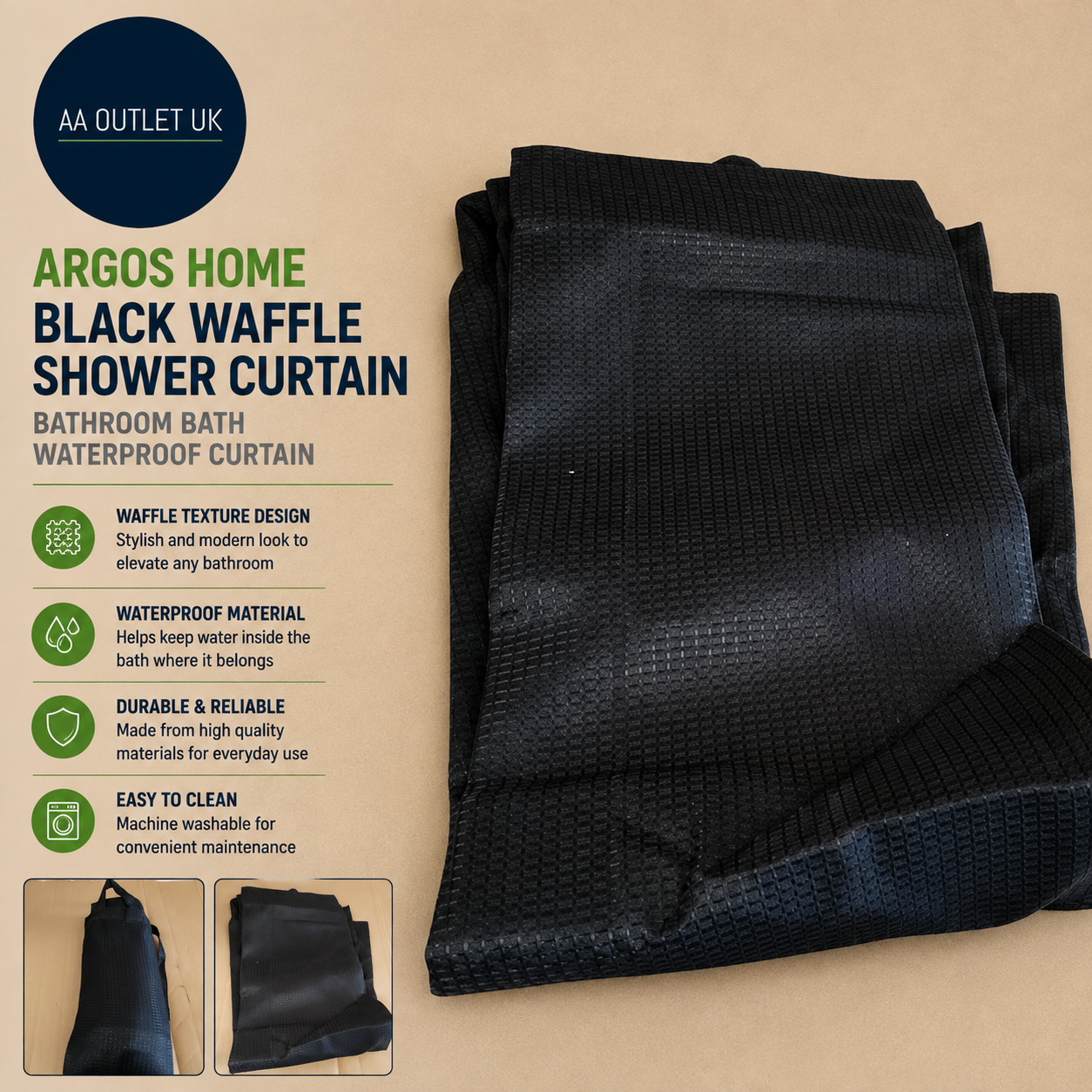 Argos Home Black Waffle Shower Curtain Bathroom Bath Waterproof Curtain Design