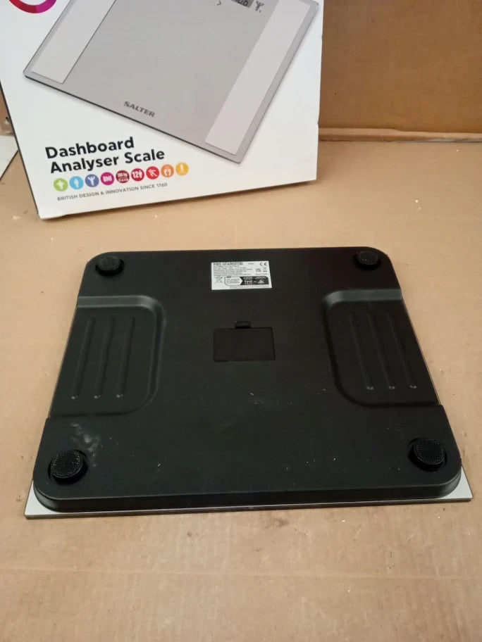 Salter Compact Glass Body Dashboard Analyser Bathroom Scale Wide Silver