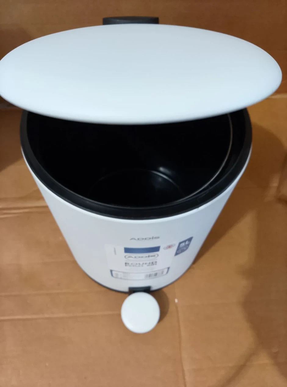 Addis 5L Bathroom Soft Close Pedal Stylish Compact Metal Waste Bin White Durable