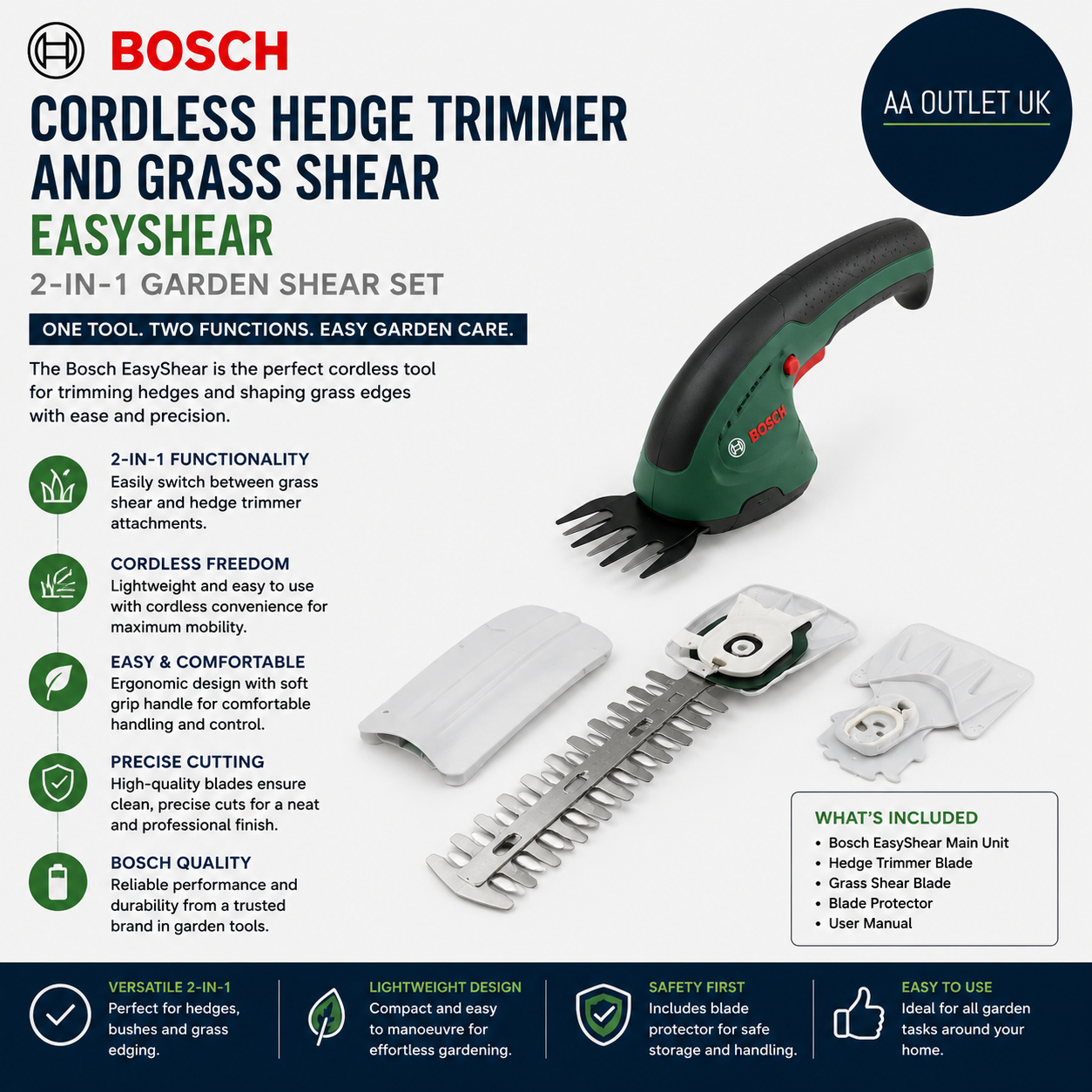 Bosch Cordless Hedges Trimmer And Grass Shear Easy Shear 20x20x20cm