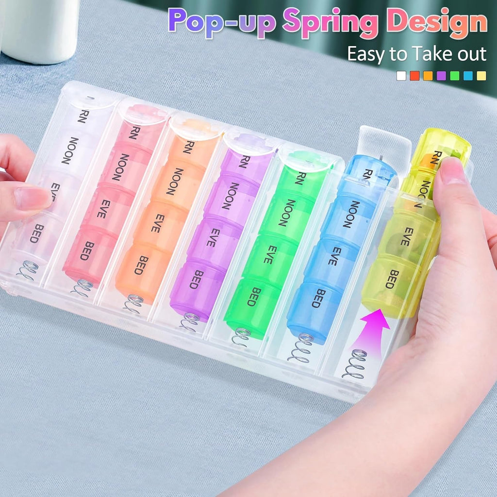 Alyvisun 7 Day Pill Box Organiser 4 Times A Day Weekly Tablet Travel New