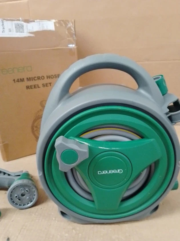 Garden Hose Reel 14M Compact Portable Pipe 8 Adjustable Spray Gun Nozzles New