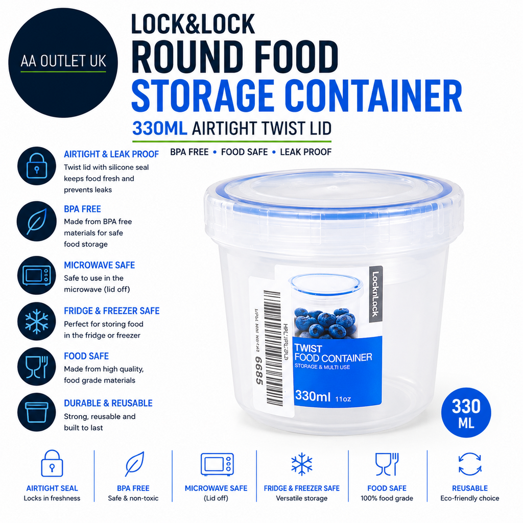 LocknLock Round Food Storage Container 330ml Airtight Twist Lid BPA Free Design