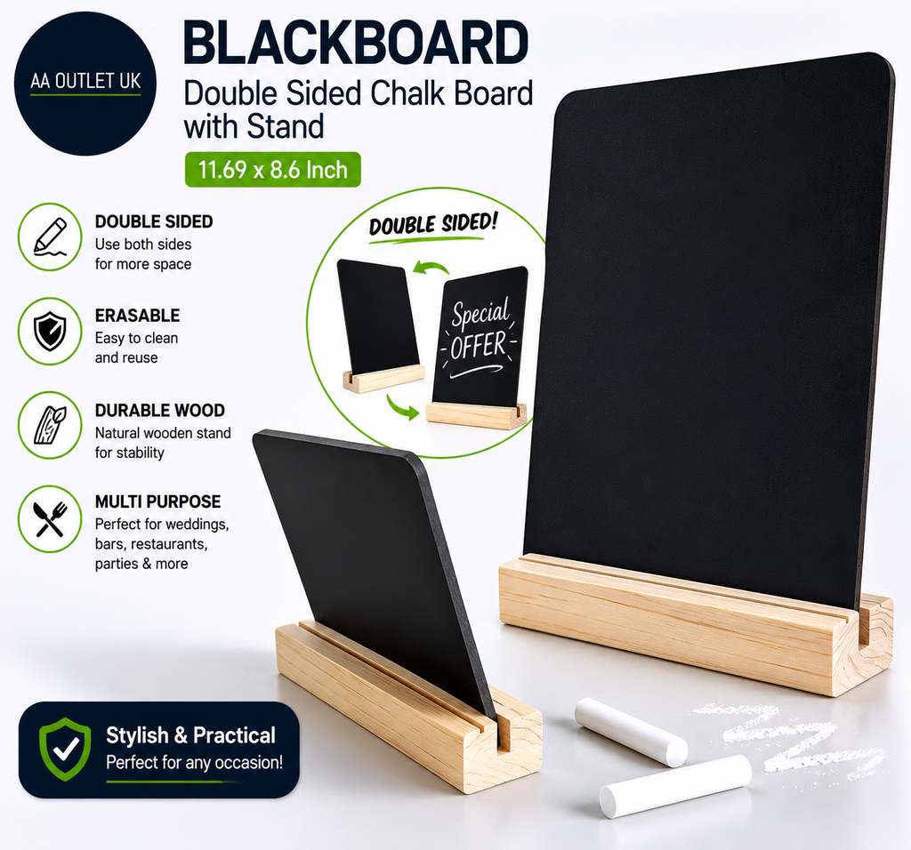 Blackboard 11.69X 8.6in Erasable Tabletop Double Sided Chalk Board Stand