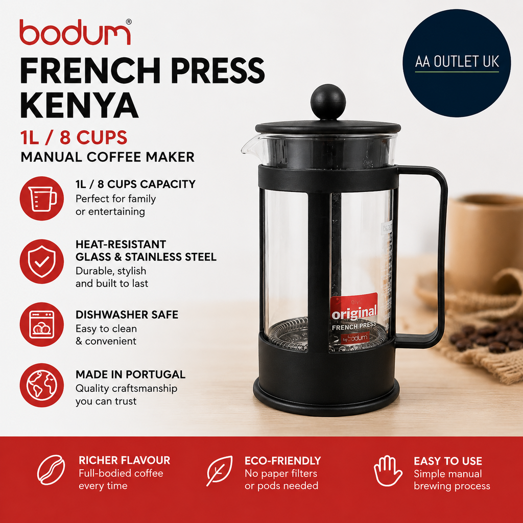 Bodum French Press Kenya 1L 8 Cups Manual Coffee Maker Heat Resistant Glass